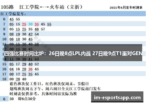 四强比赛时间出炉：26日晚8点LPL内战 27日晚9点T1面对GEN